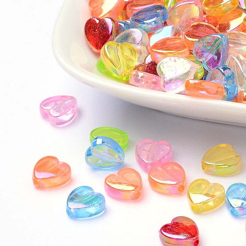 150pcs mixed heart beads, 8mm translucent AB finish