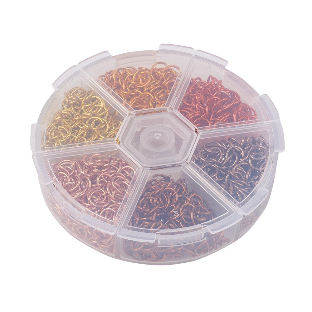 1080pcs multicoloured 6mm aluminium open jump rings, 6 autumn colours.