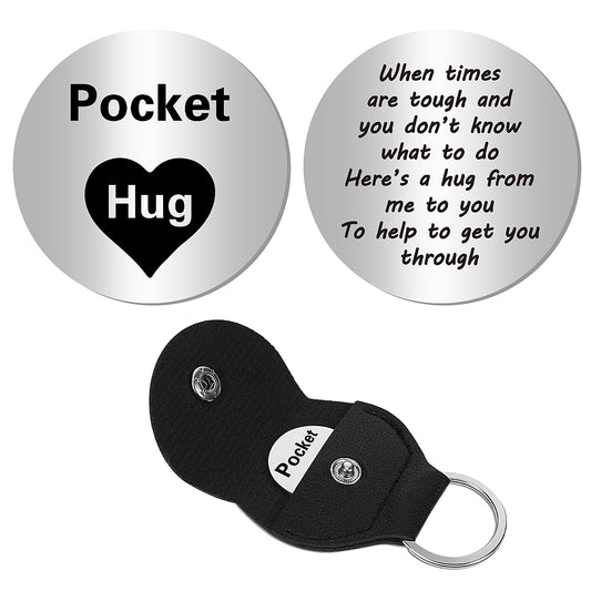 Pocket Hug coin + leather keyring holder - remind a loved one that you're thinking of them