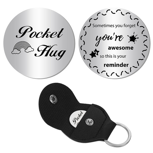 Pocket Hug coin + leather keyring holder - remind a loved one that you're thinking of them