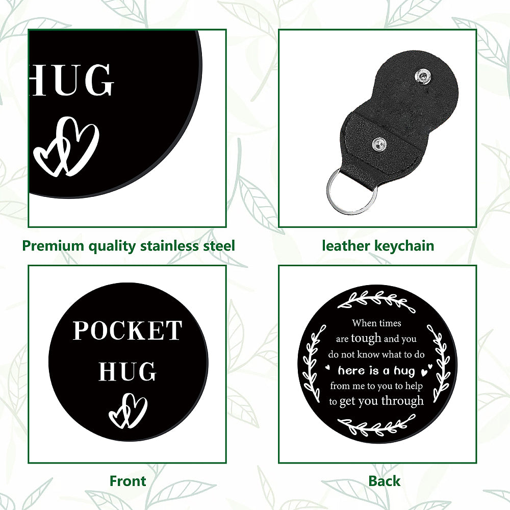 Little Pocket Hug steel coin + leather keyring holder - remind a loved one that you're thinking of them