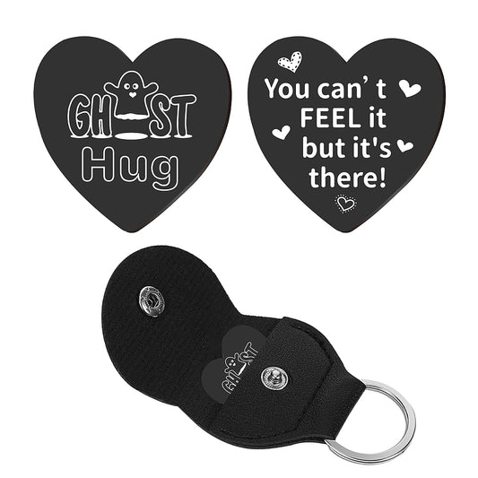 Little Pocket Ghost Hug heart shaped steel token + leather keyring holder
