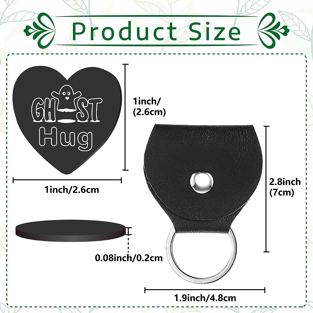 Little Pocket Ghost Hug heart shaped steel token + leather keyring holder