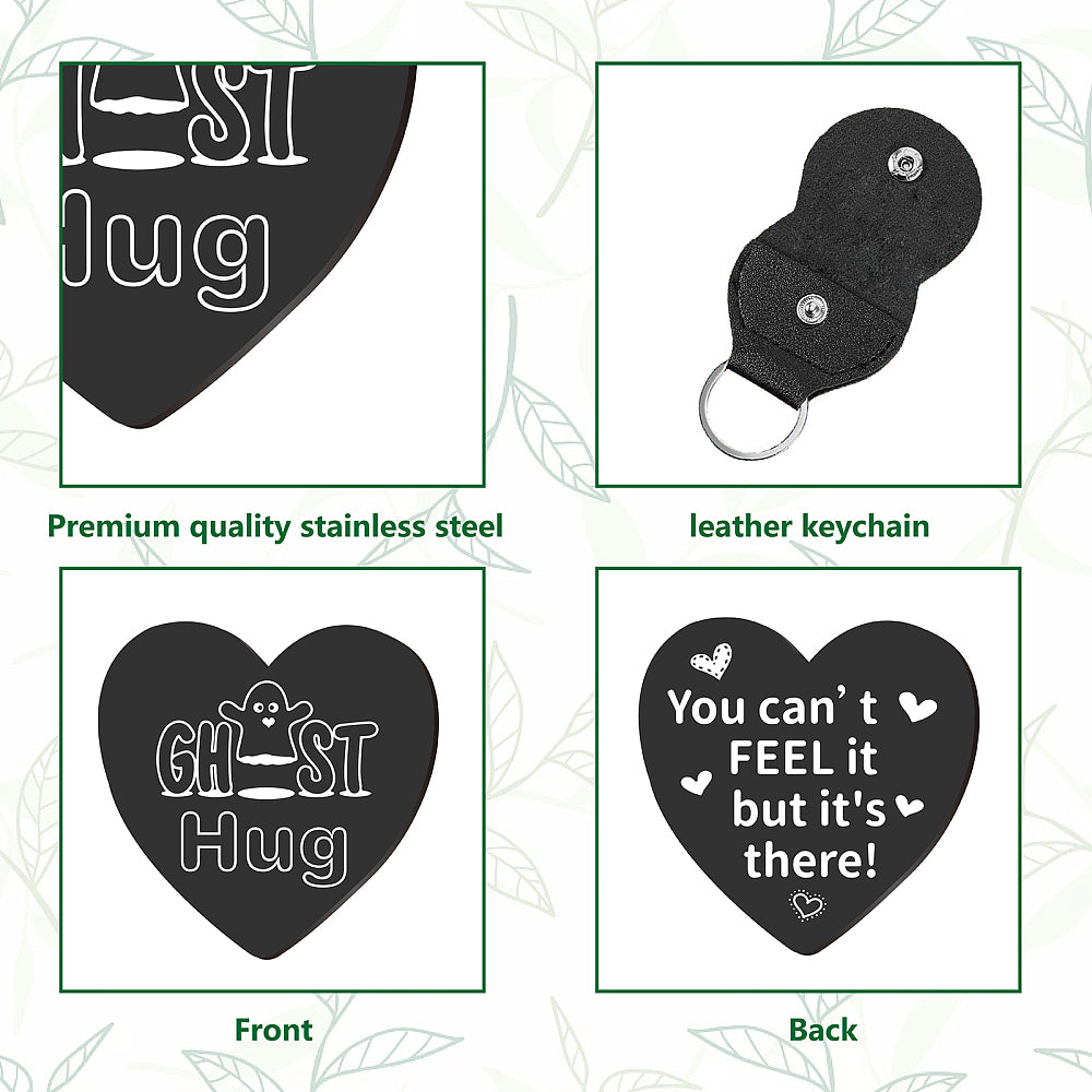 Little Pocket Ghost Hug heart shaped steel token + leather keyring holder