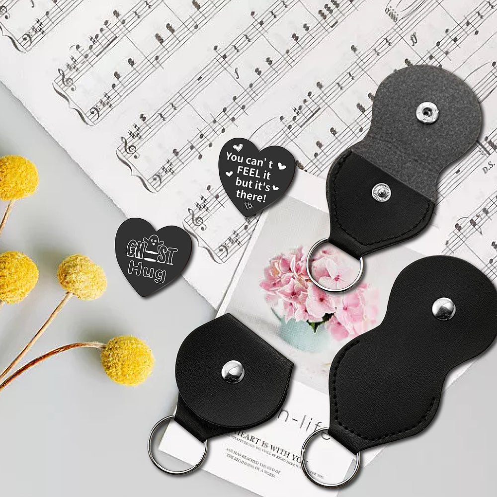 Little Pocket Ghost Hug heart shaped steel token + leather keyring holder