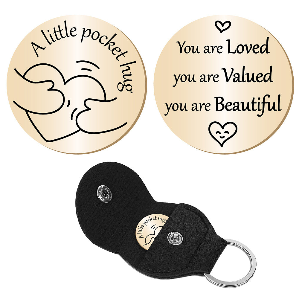 Little Pocket Hug coin + leather keyring holder (92B-03)