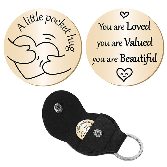 Little Pocket Hug coin + leather keyring holder (92B-03)