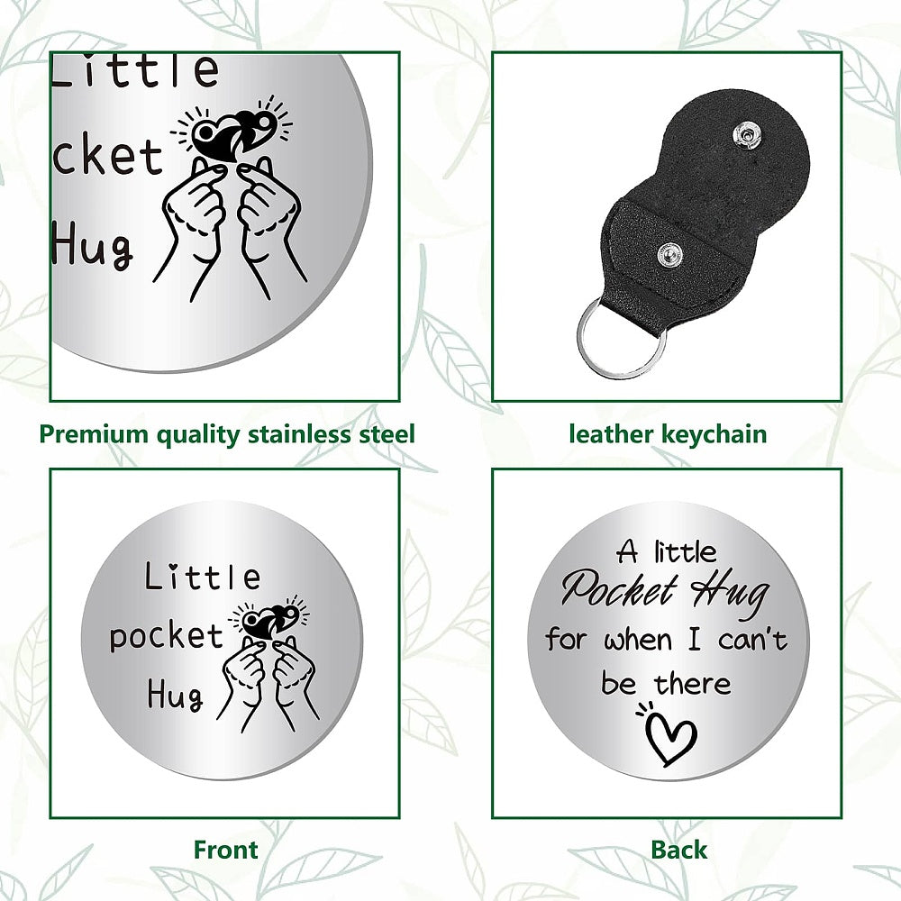 Little Pocket Hug coin + leather keyring holder (95A)