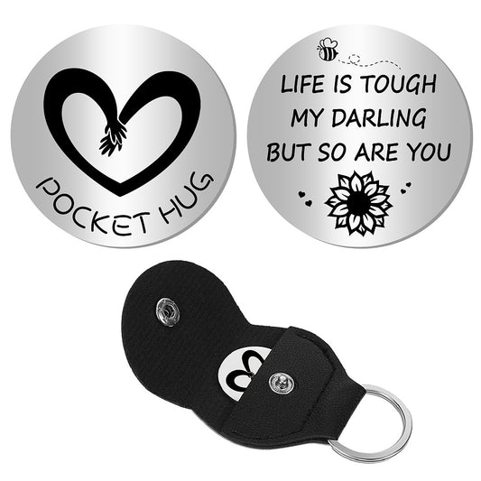 Little Pocket Hug coin + leather keyring holder (99F) - remind a loved one that you're thinking of them