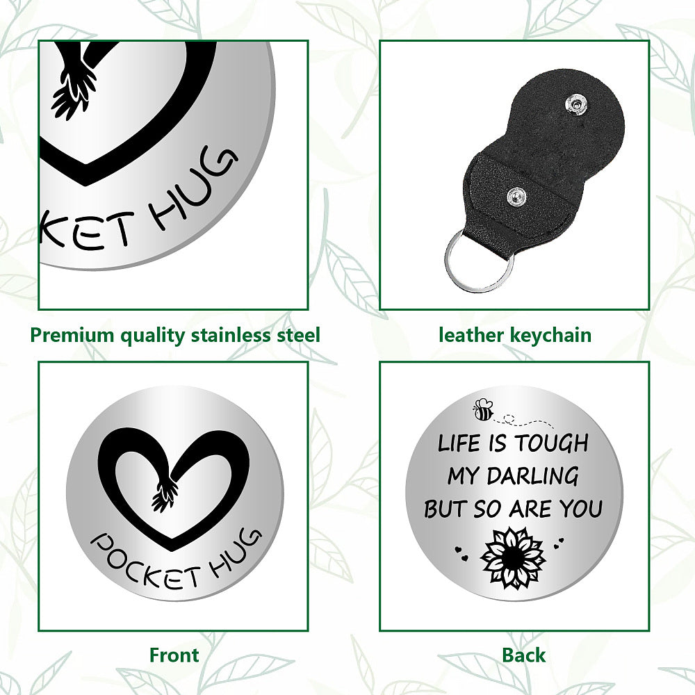 Little Pocket Hug coin + leather keyring holder (99F) - remind a loved one that you're thinking of them