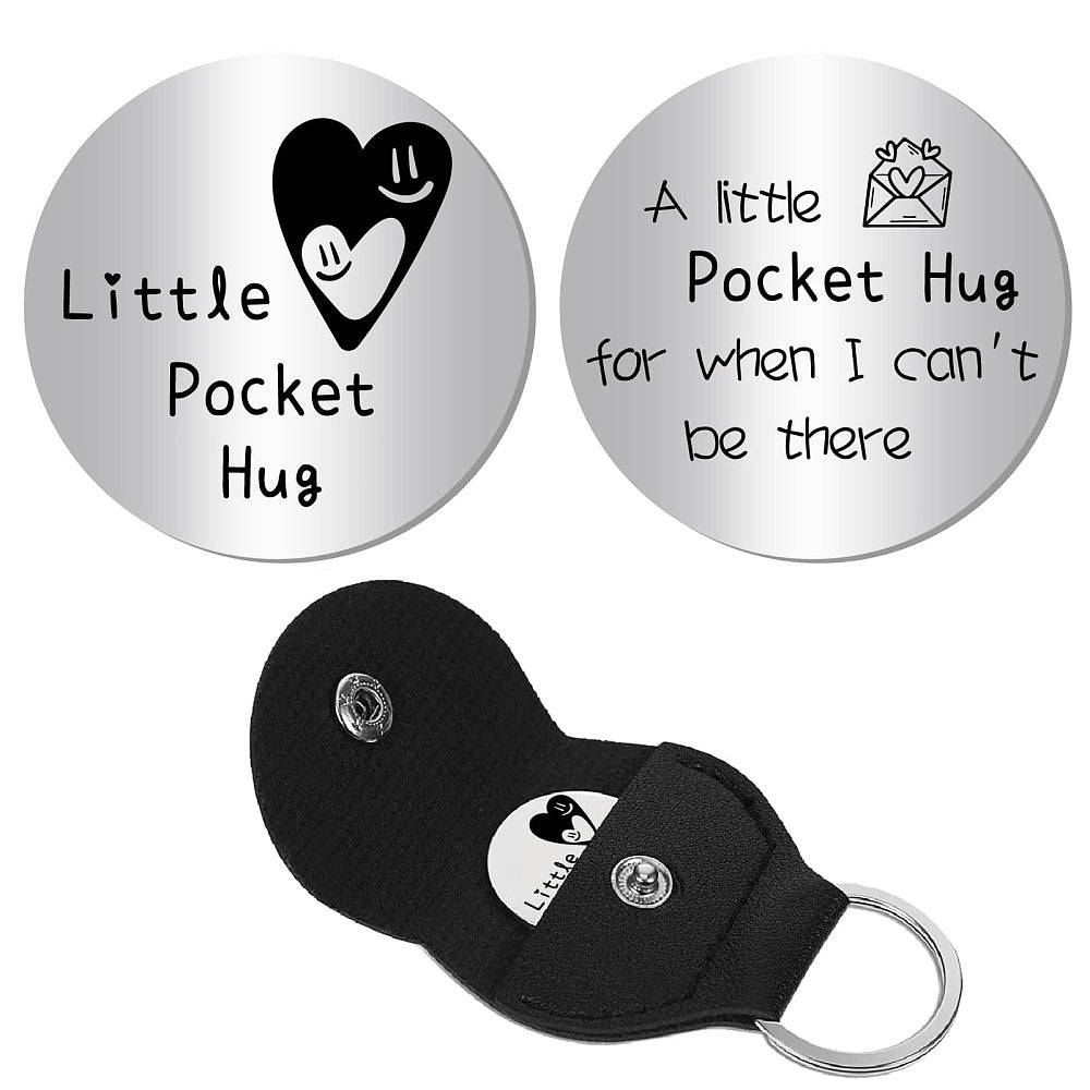 Little Pocket Hug coin + leather keyring holder (24B) - remind a loved one that you're thinking of them (Copy)