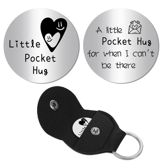 Little Pocket Hug coin + leather keyring holder (24B) - remind a loved one that you're thinking of them (Copy)