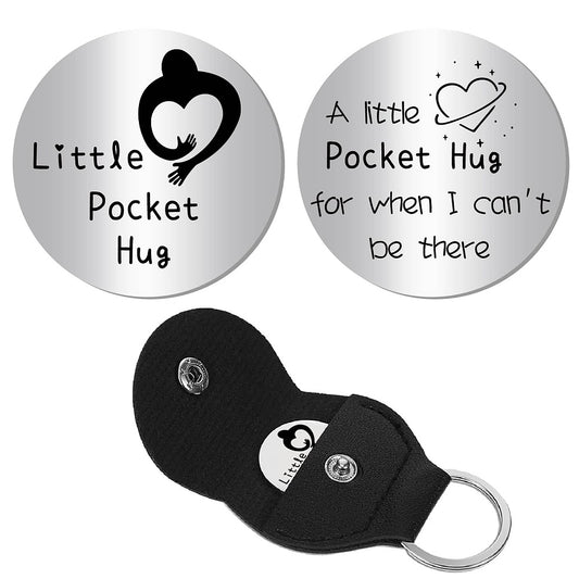 Little Pocket Hug coin + leather keyring holder (24G) - remind a loved one that you're thinking of them