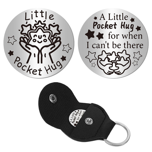 Little Pocket Hug coin + leather keyring holder (17B) - remind a loved one that you're thinking of them