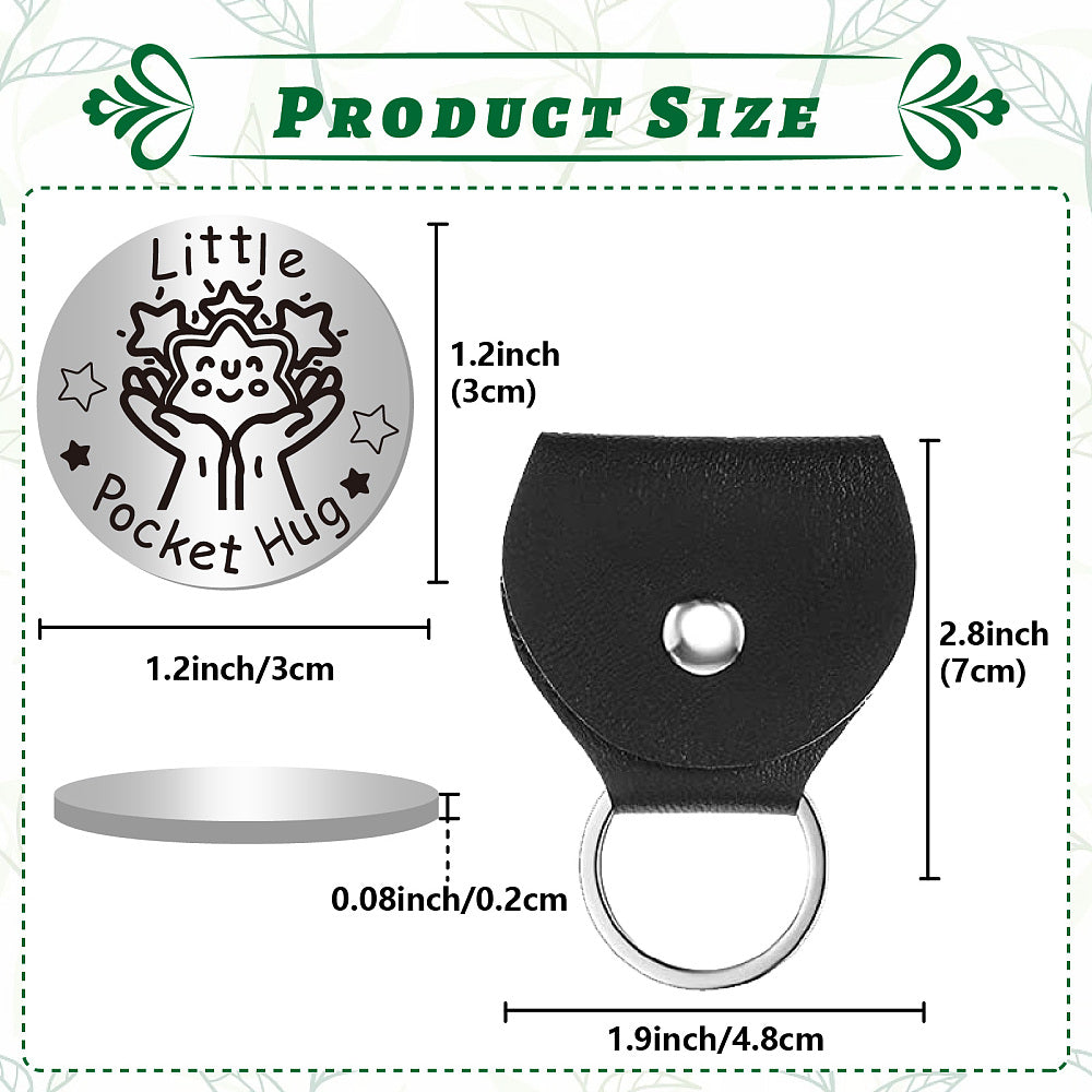 Little Pocket Hug coin + leather keyring holder (17B) - remind a loved one that you're thinking of them