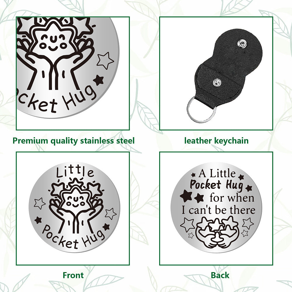 Little Pocket Hug coin + leather keyring holder (17B) - remind a loved one that you're thinking of them