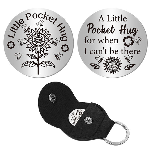 Little Pocket Hug coin + leather keyring holder (17E) - remind a loved one that you're thinking of them