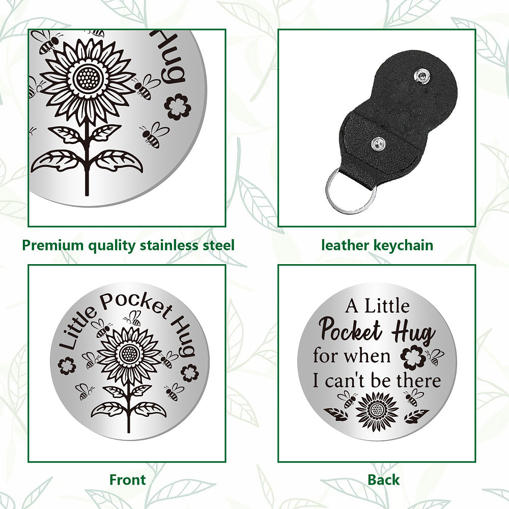Little Pocket Hug coin + leather keyring holder (17E) - remind a loved one that you're thinking of them