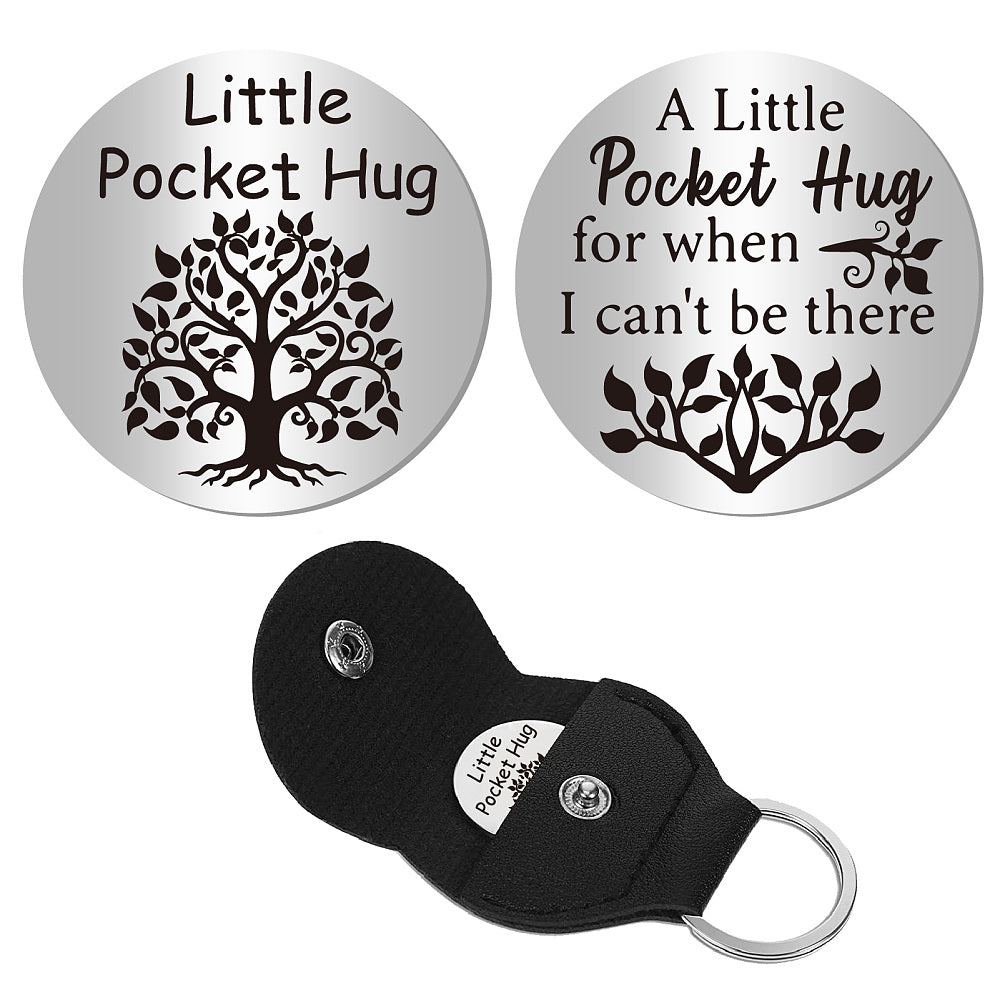 Little Pocket Hug coin + leather keyring holder (17G) - remind a loved one that you're thinking of them