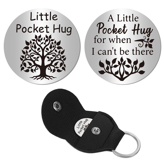 Little Pocket Hug coin + leather keyring holder (17G) - remind a loved one that you're thinking of them