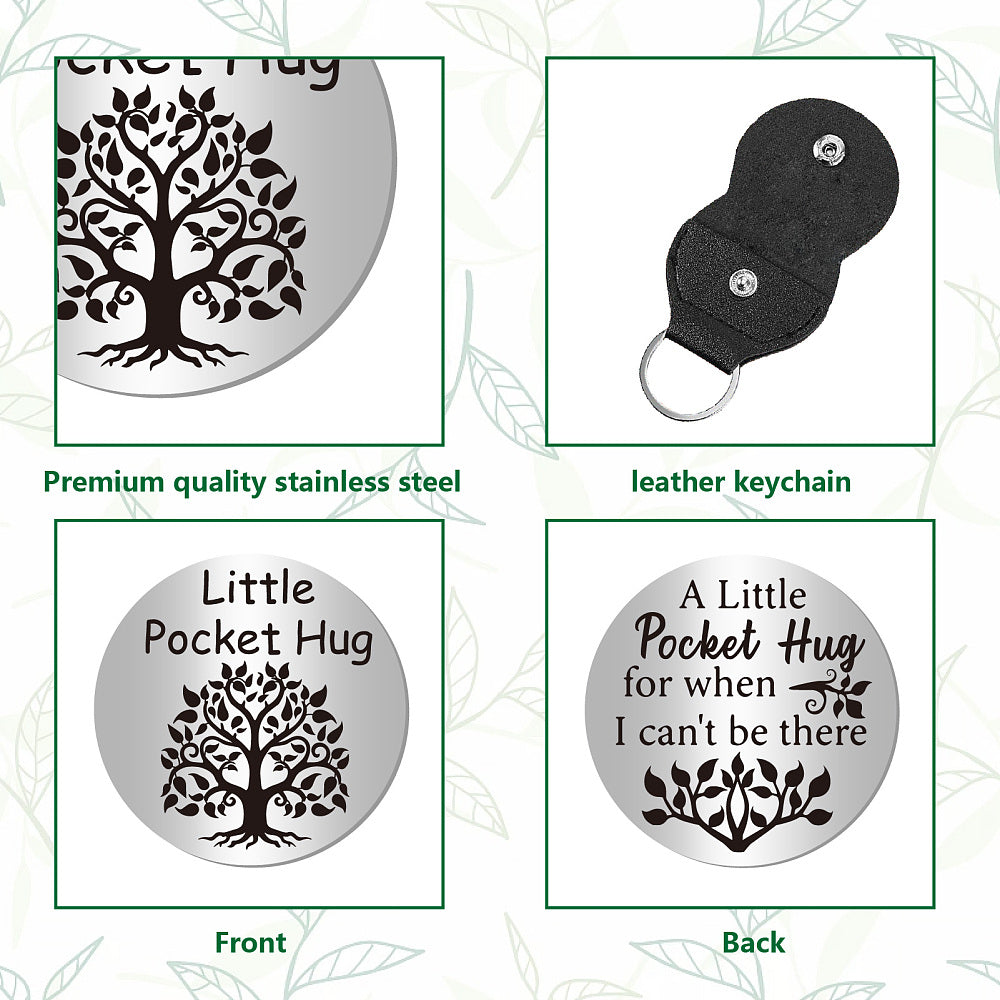 Little Pocket Hug coin + leather keyring holder (17G) - remind a loved one that you're thinking of them