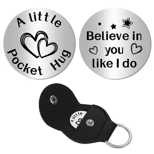 Little Pocket Hug coin + leather keyring holder (44D)