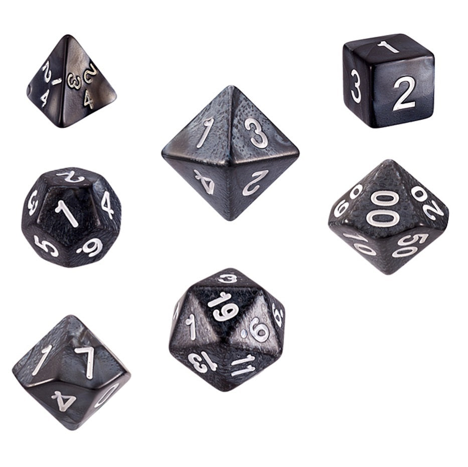 Reduced to clear - Polyhedral dice sets, 7 dice + velvet bag (2 styles available)