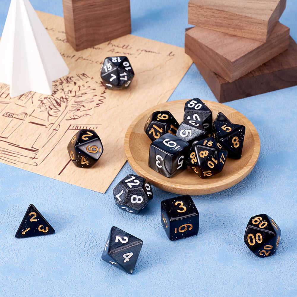 Reduced to clear - Polyhedral dice sets, 7 dice + velvet bag (2 styles available)