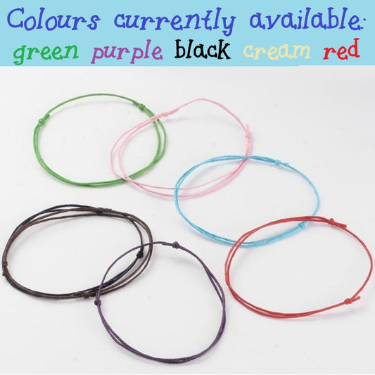 5 - 50 simple adjustable cord friendship bracelets, random mixed colours