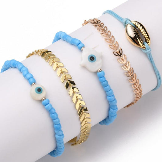 5-30 mixed evil eye, flower chain, shell friendship bracelets