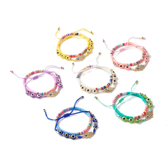 10-30 matching evil eye & Heishi clay multicoloured friendship bracelets