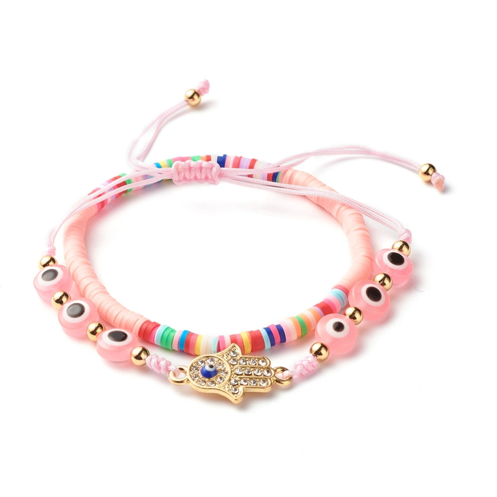 10-30 matching evil eye & Heishi clay multicoloured friendship bracelets