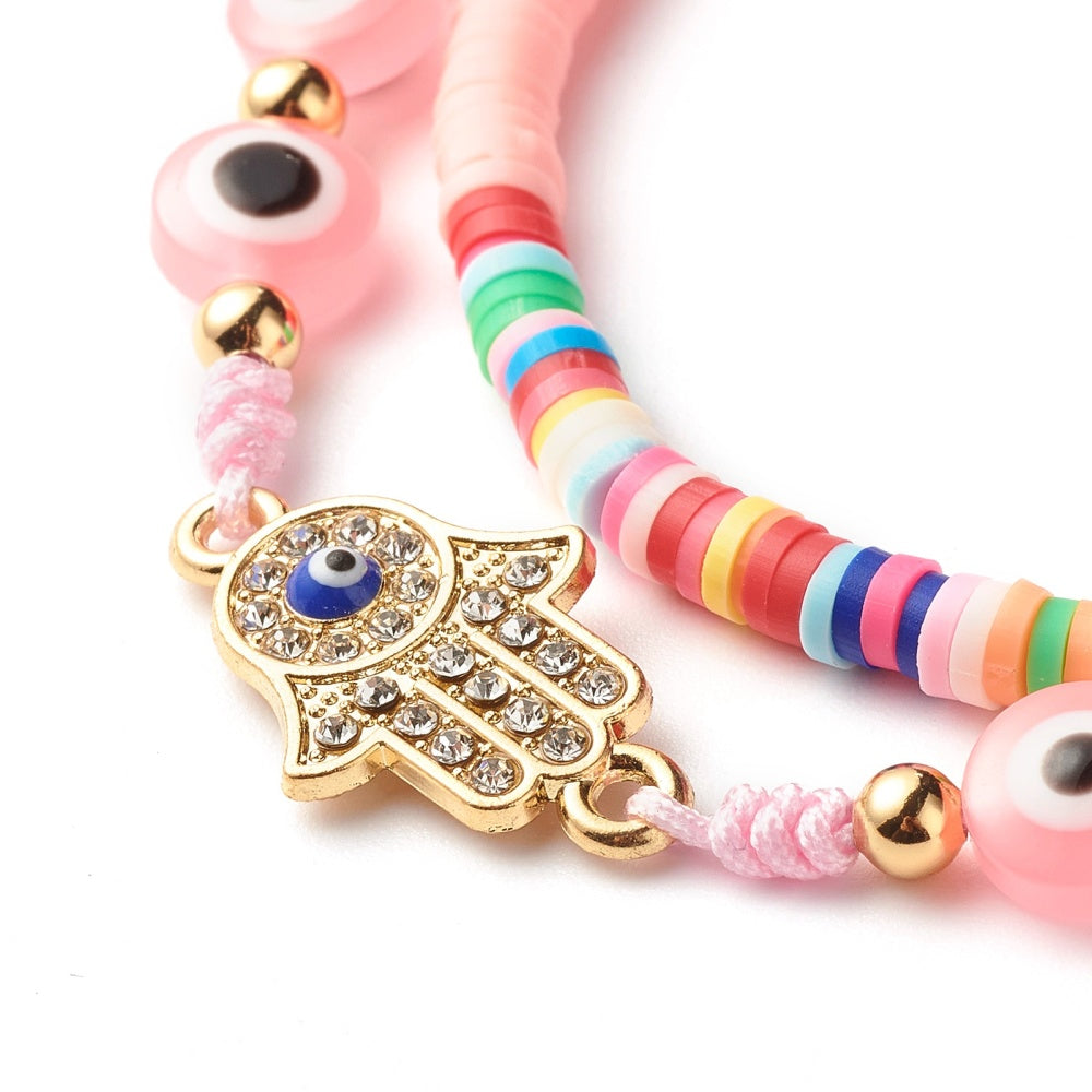 10-30 matching evil eye & Heishi clay multicoloured friendship bracelets