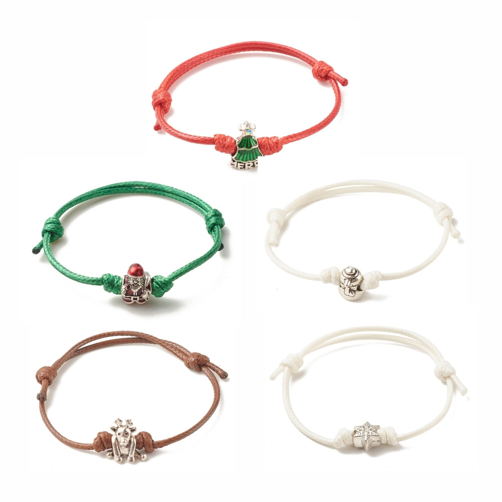 5 - 50 festive adjustable friendship charm bracelets, lovely Christmas gifts!