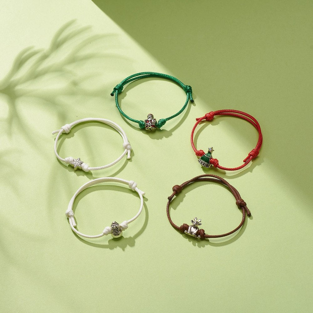 5 - 50 festive adjustable friendship charm bracelets, lovely Christmas gifts!