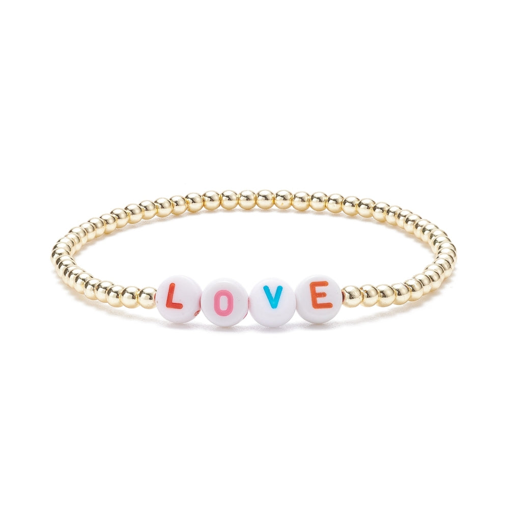 7 - 21 elasticated 'LOVE' mixed gold tone friendship bracelets