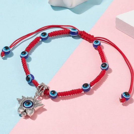 2-20 adjustable red evil eye friendship bracelets with lotus charms