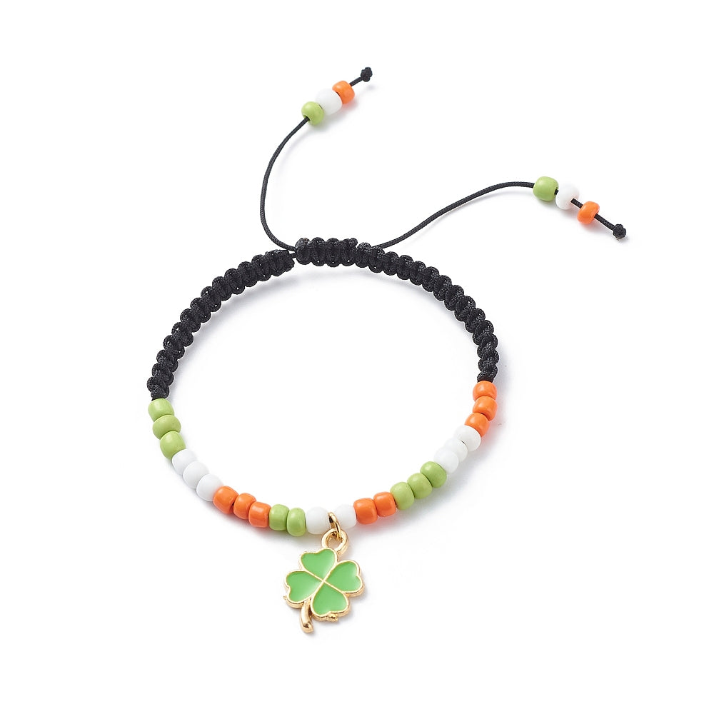 2 - 40 adjustable Irish themed friendship bracelets with four leaf clover charm