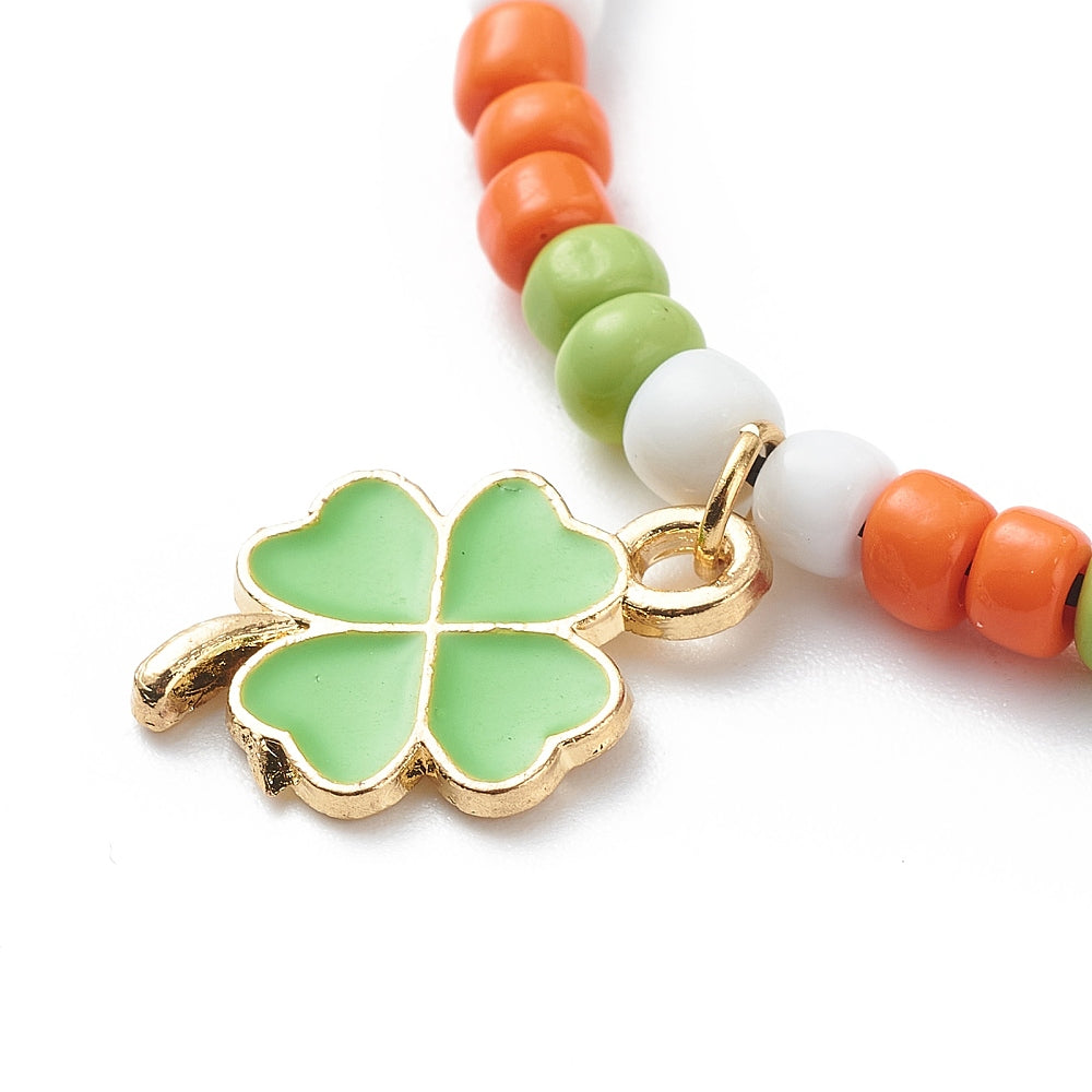 2 - 40 adjustable Irish themed friendship bracelets with four leaf clover charm