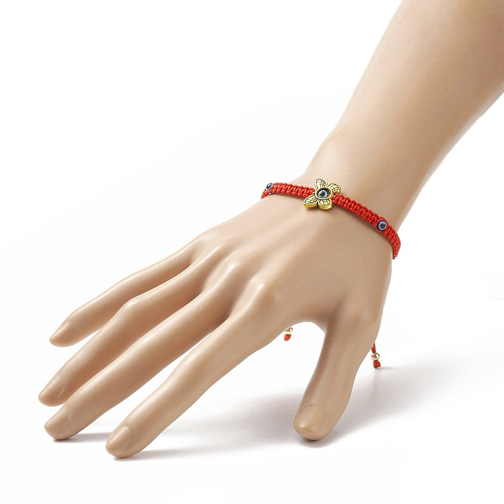 5-25 adjustable friendship bracelets, red evil eye with gold charm beads