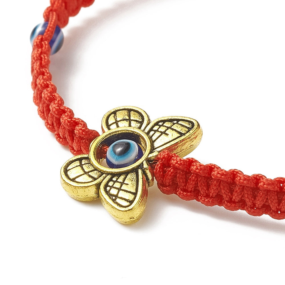 5-25 adjustable friendship bracelets, red evil eye with gold charm beads