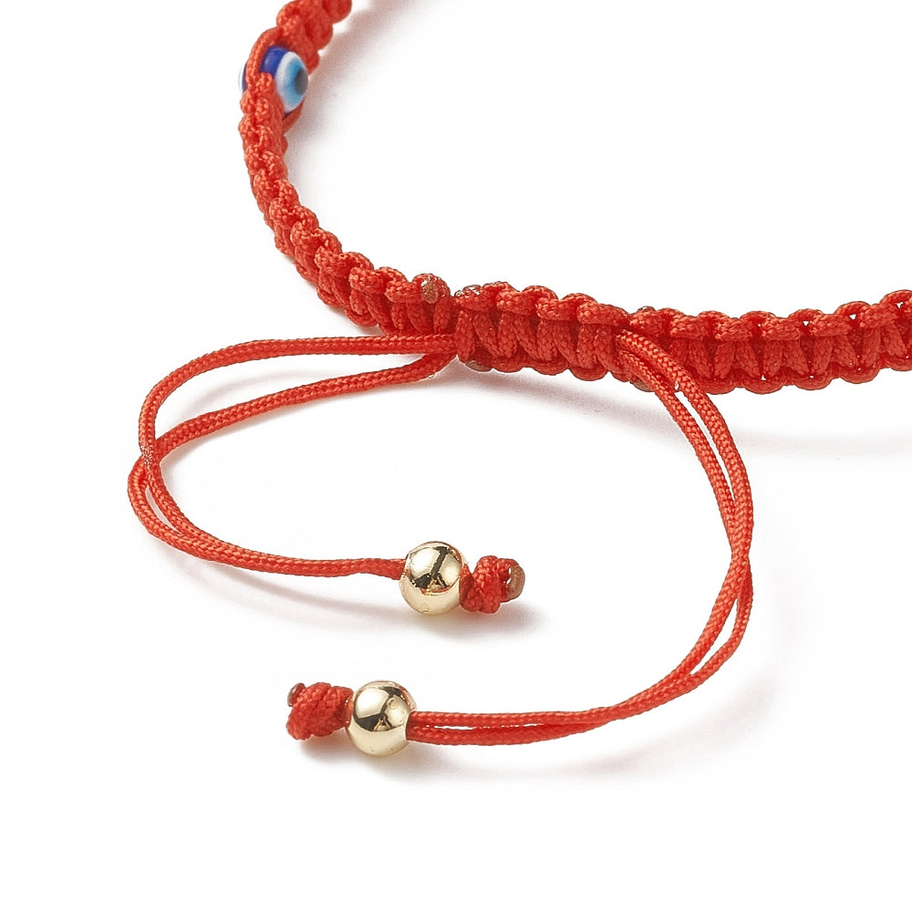 5-25 adjustable friendship bracelets, red evil eye with gold charm beads