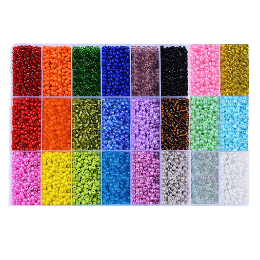 300g box 24 colours of 4mm rainbow seed beads. 12-15g per colour.