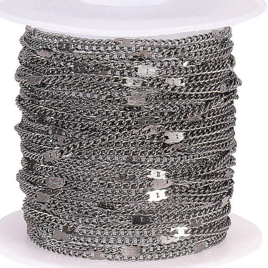 Gunmetal tone chain, 5 metre spool. Slim link with flat soldered section, 2x1.4mm