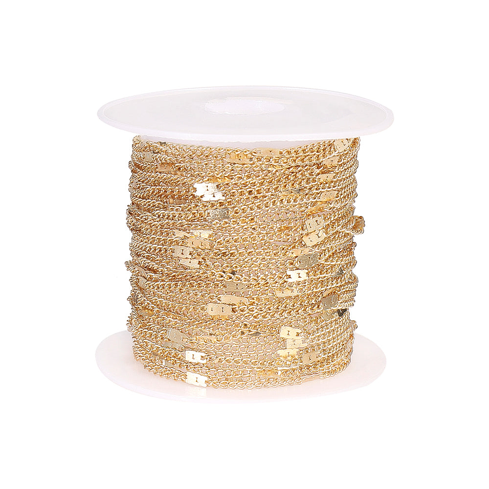 Gold tone chain, 5 metre spool. Slim link with flat soldered section, 2x1.4mm