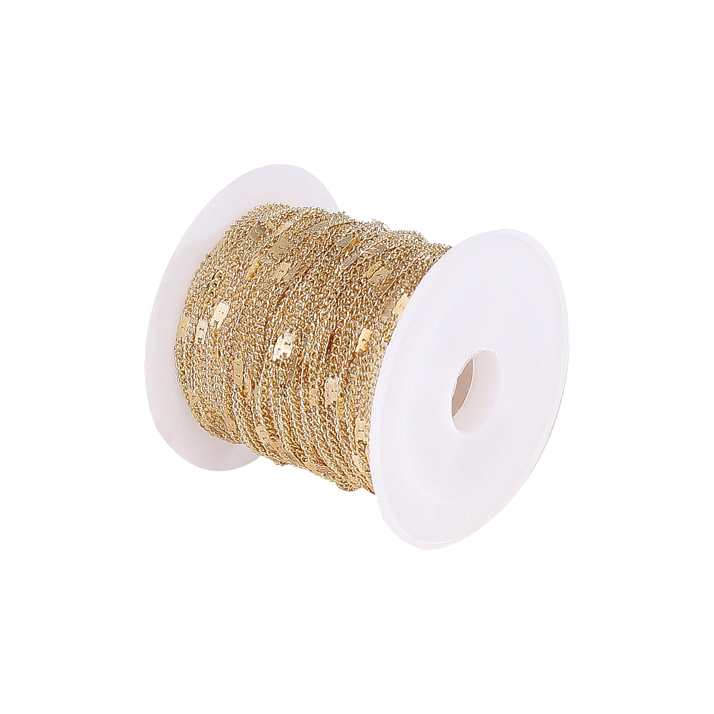 Gold tone chain, 5 metre spool. Slim link with flat soldered section, 2x1.4mm