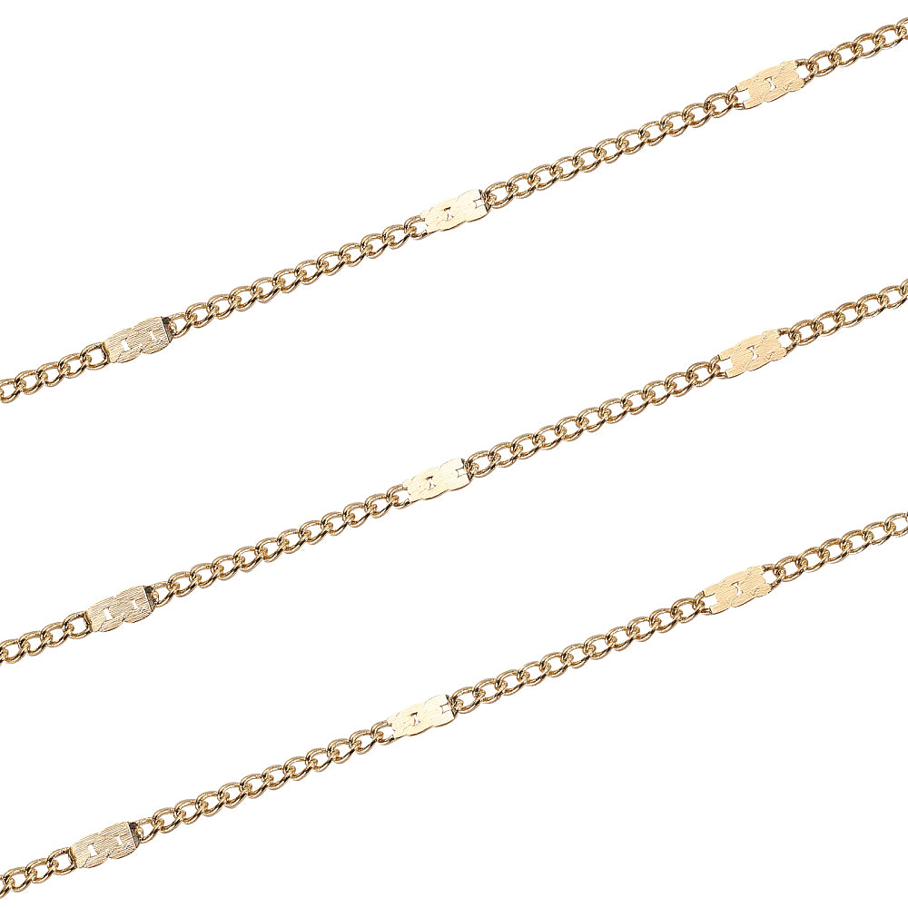 Gold tone chain, 5 metre spool. Slim link with flat soldered section, 2x1.4mm