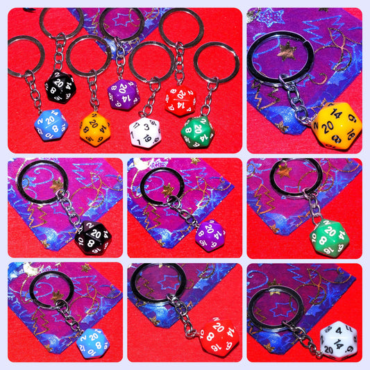 d20 polyhedral DICE keyring - choice of colours - DnD TTRPG gift for DM, GM, players