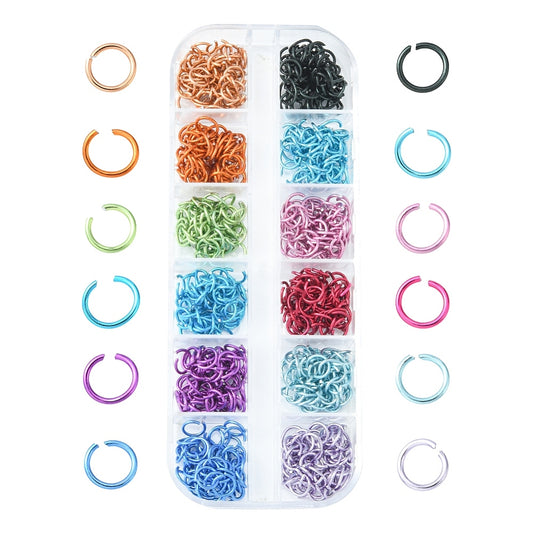 600pcs multicoloured 6mm aluminium open jump rings, 12 colours.