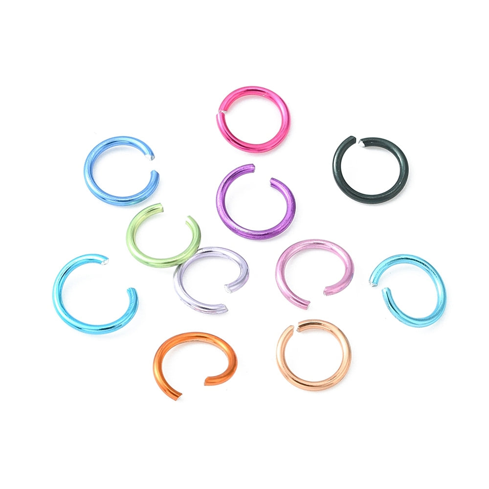 600pcs multicoloured 6mm aluminium open jump rings, 12 colours.